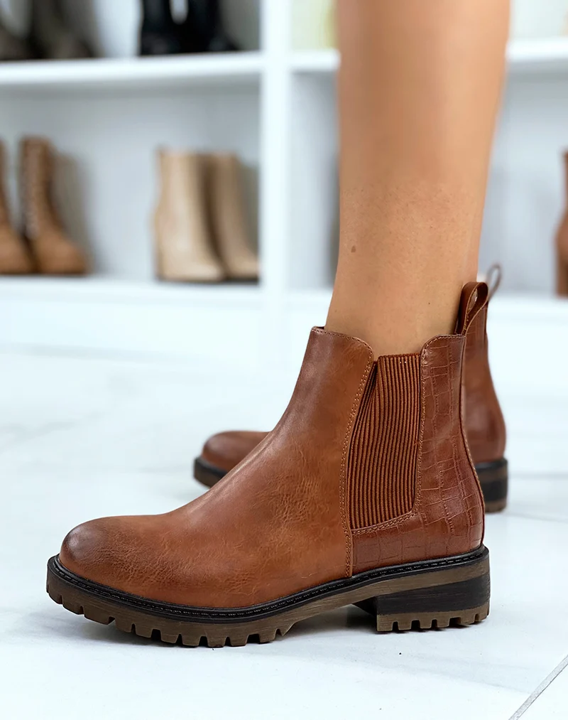 Bottines camel style chelsea bi-matière