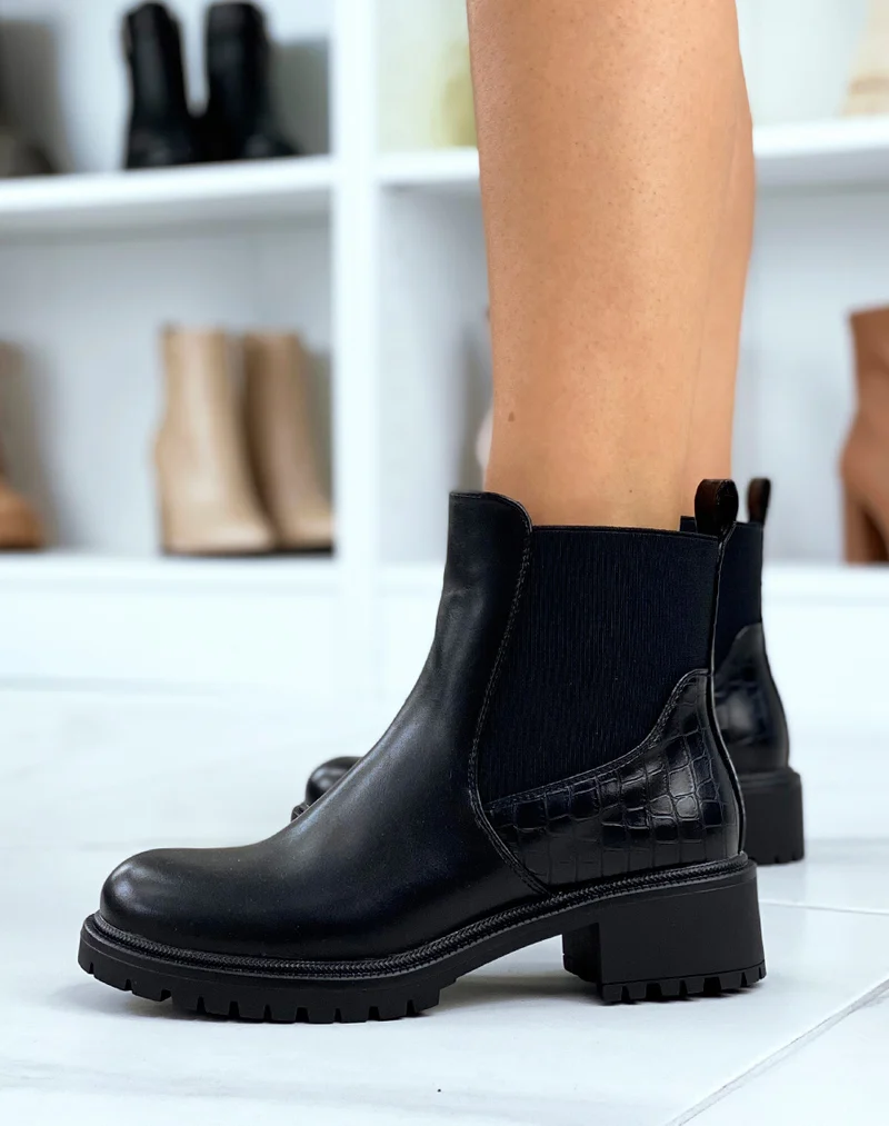 Bottines noires talonnée bi-matières