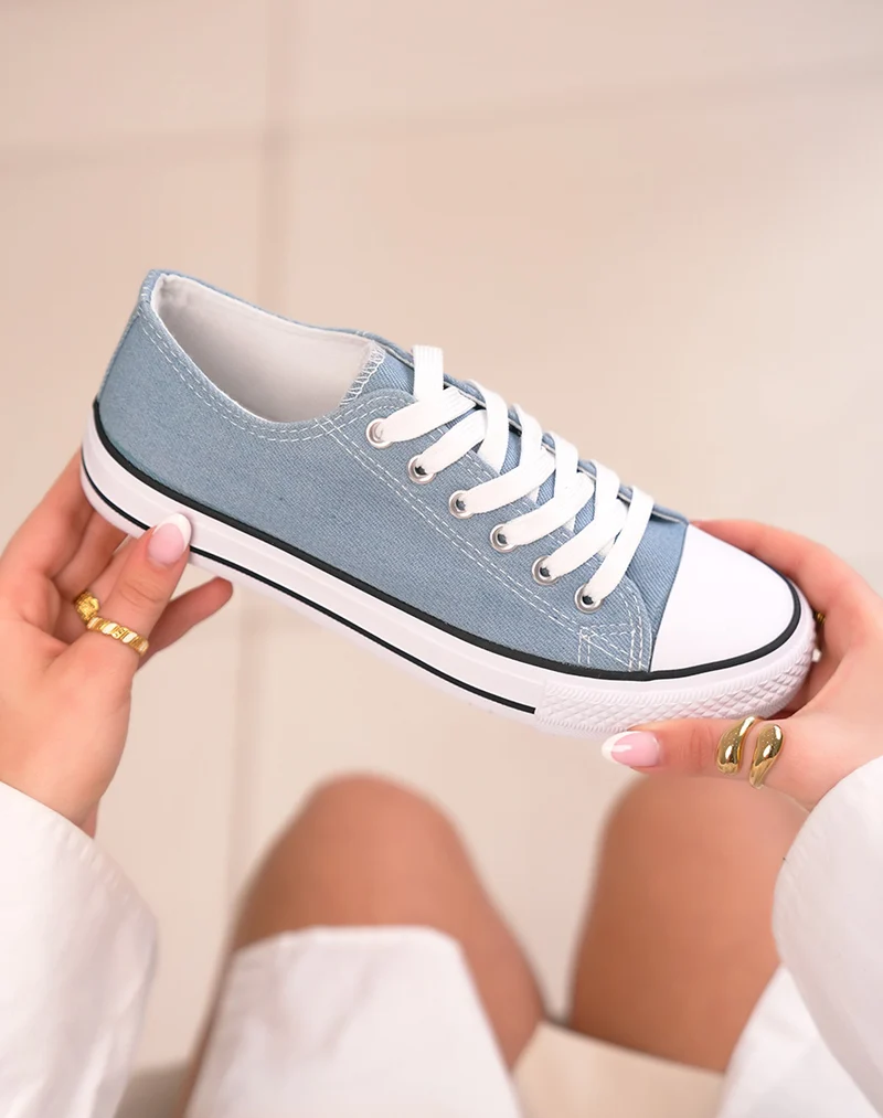 Basket femme bleu jean tendance avec lacets épais et semelle plateforme
