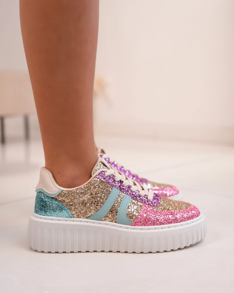 Basket femme multicolore pailletée avec semelle blanche