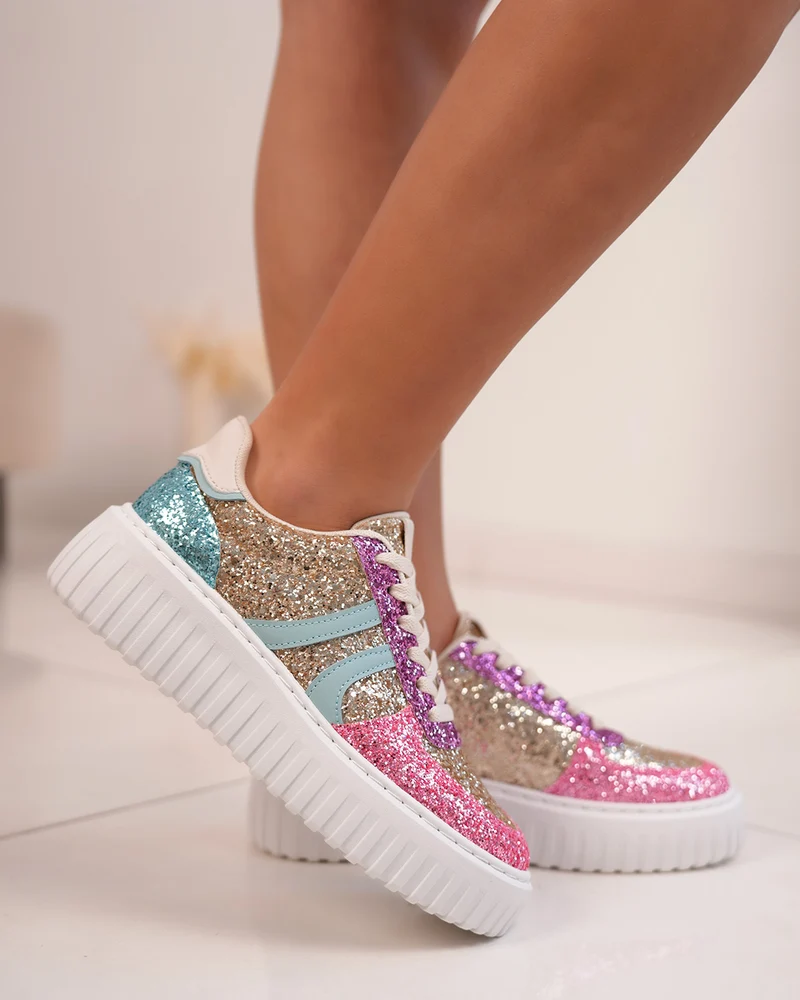 Basket femme multicolore pailletée avec semelle blanche