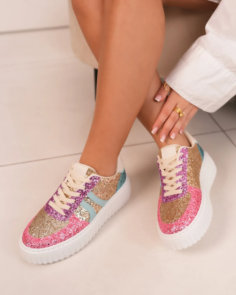 Basket femme multicolore pailletée avec semelle blanche