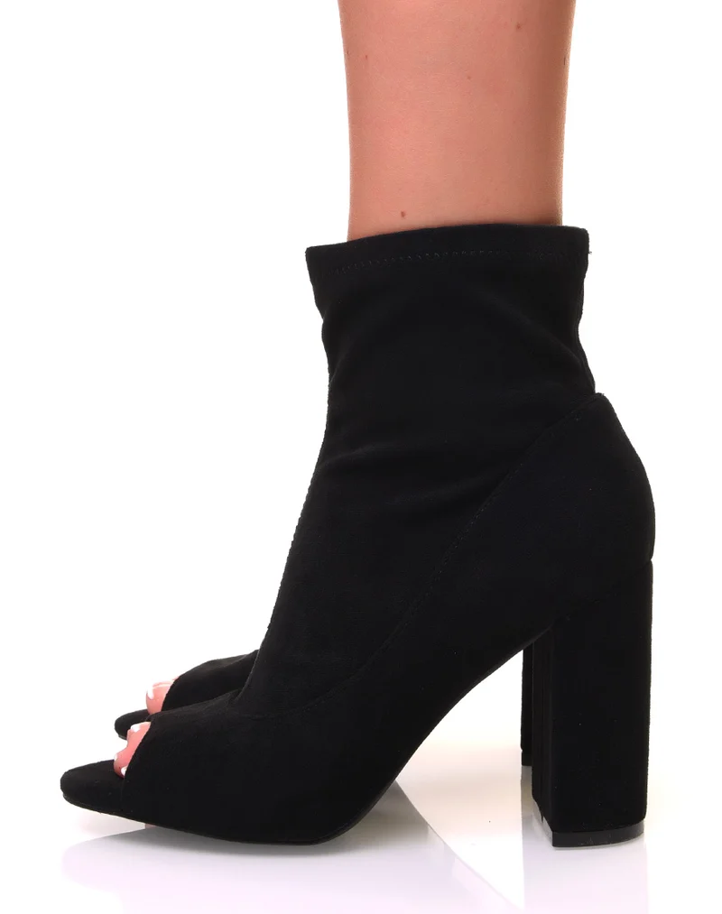 Bottines effet chaussette à talons en suédine noire