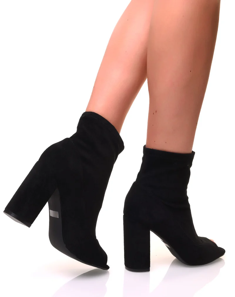 Bottines effet chaussette à talons en suédine noire