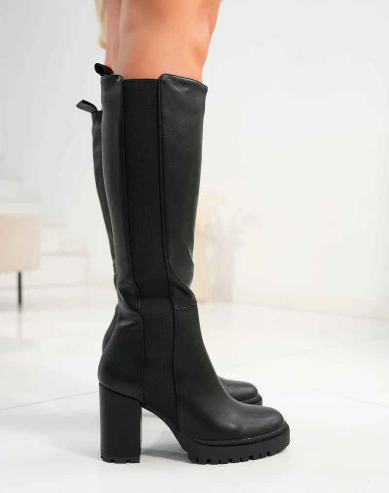 Bottes femme noires à élastique avec talon épais et semelle crantée