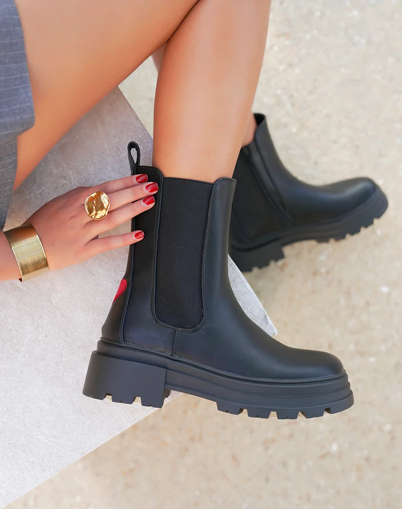 Bottines Chelsea Noires à Semelle Épaisse pour Femme