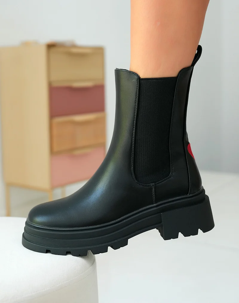 Bottines Chelsea Noires à Semelle Épaisse pour Femme