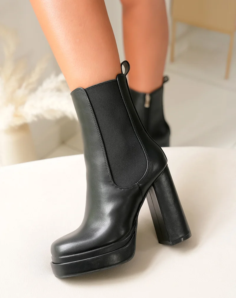 Bottines Noires Ultra-Tendance à Talon Haut et Élastique - Élégance Audacieuse