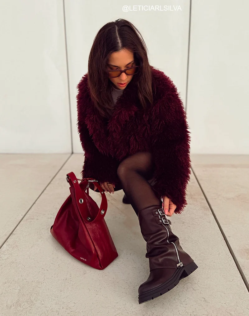 Bottines femme bordeaux à revers et double boucle tendance