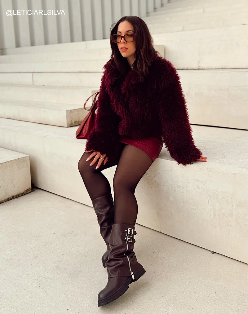 Bottines femme bordeaux à revers et double boucle tendance