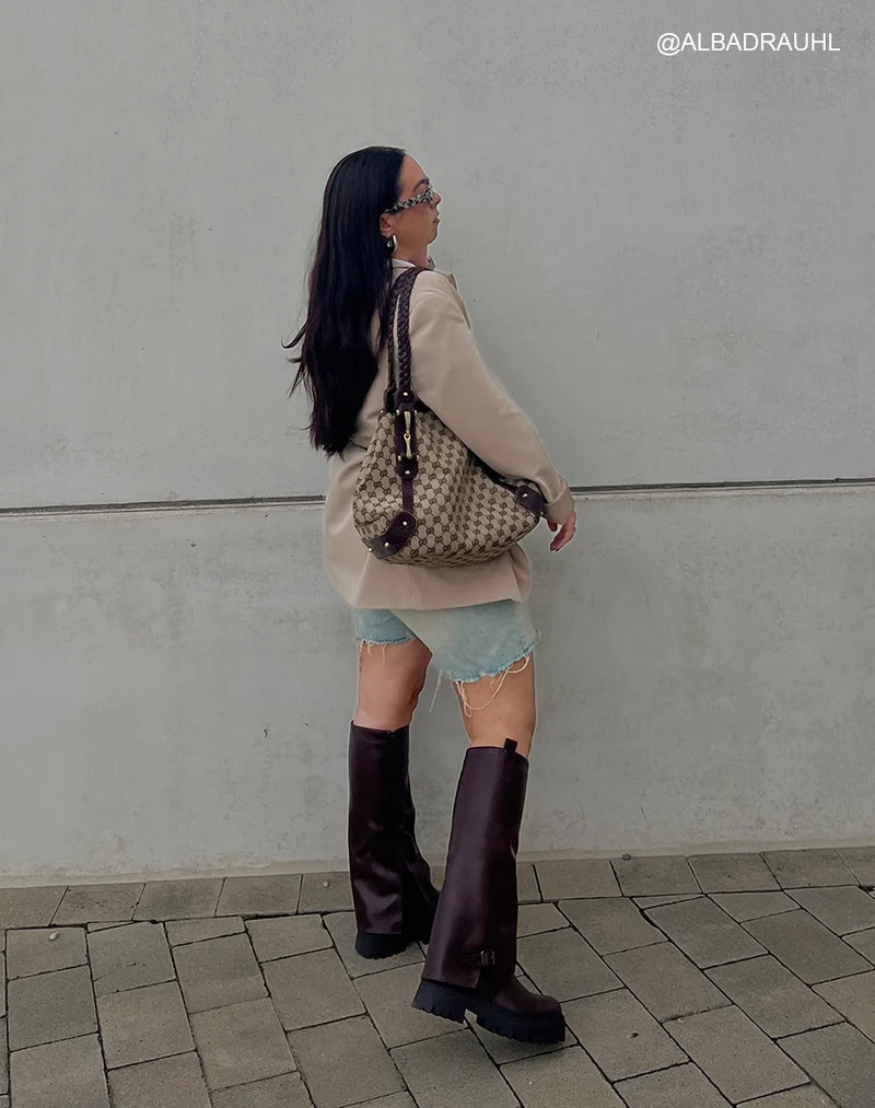 Bottes hautes femme bordeaux à revers avec semelle crantée et boucle