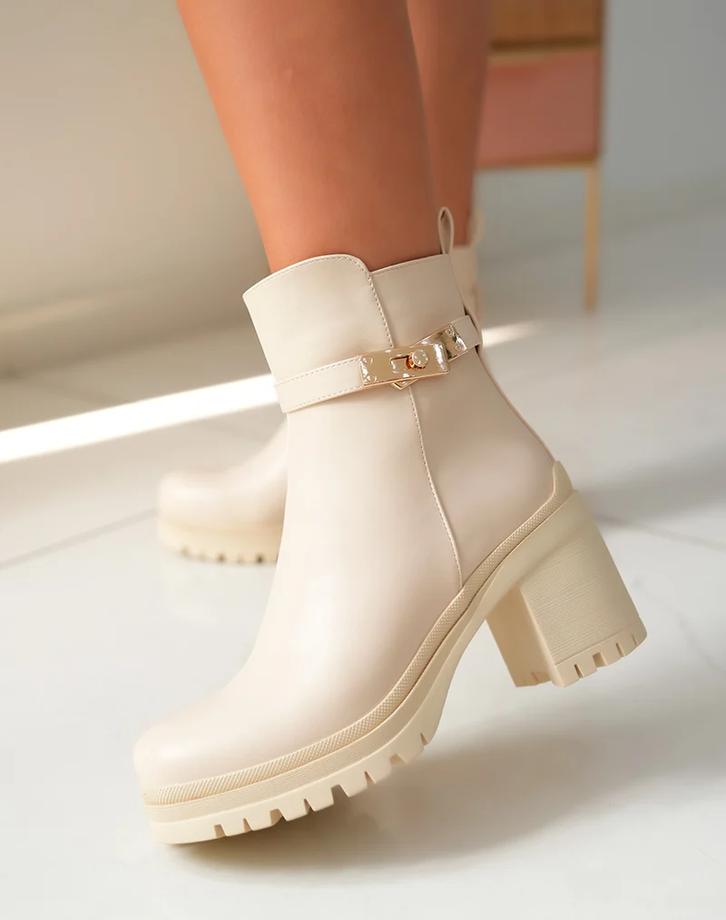 Bottines Femme Beiges à Talon Haut