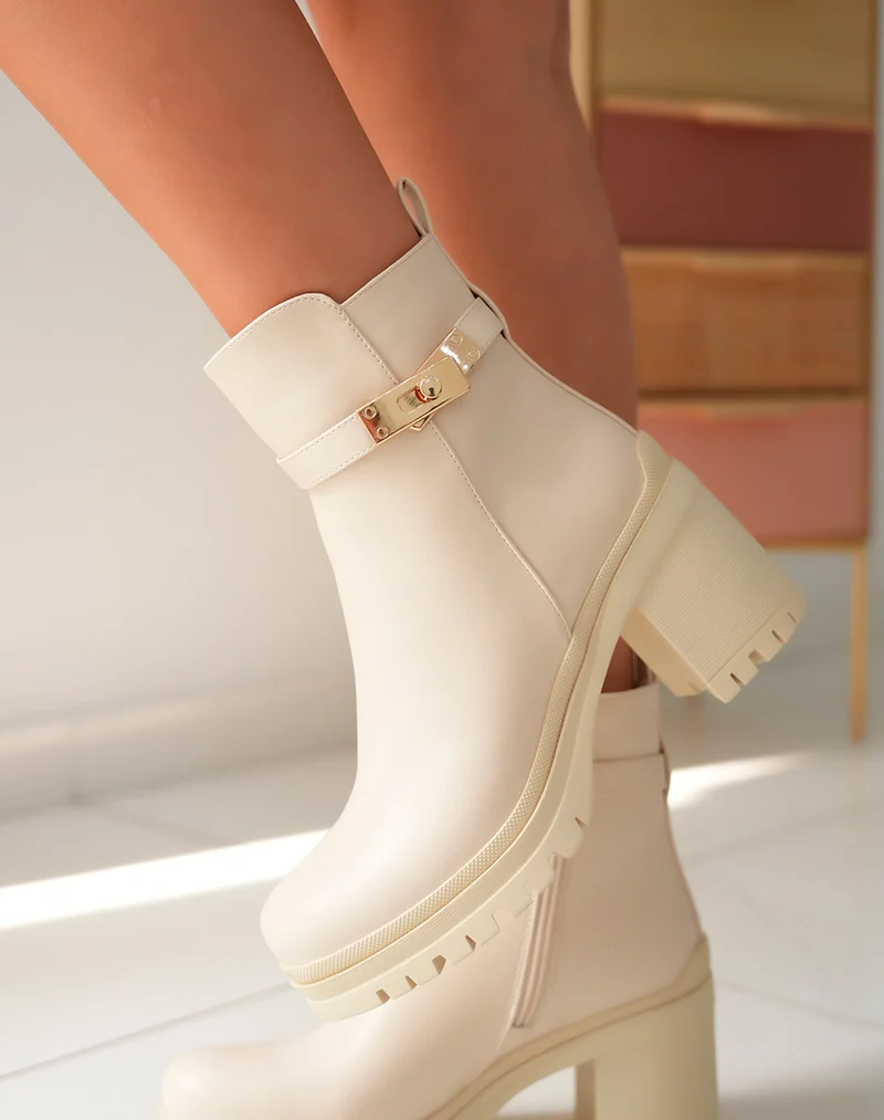 Bottines Femme Beiges à Talon Haut