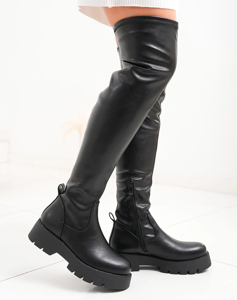 Cuissardes femme noires à tige souple et semelle crantée intérieur polaire