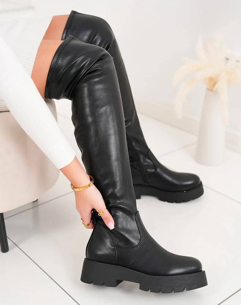 Cuissardes femme noires à tige souple et semelle crantée intérieur polaire