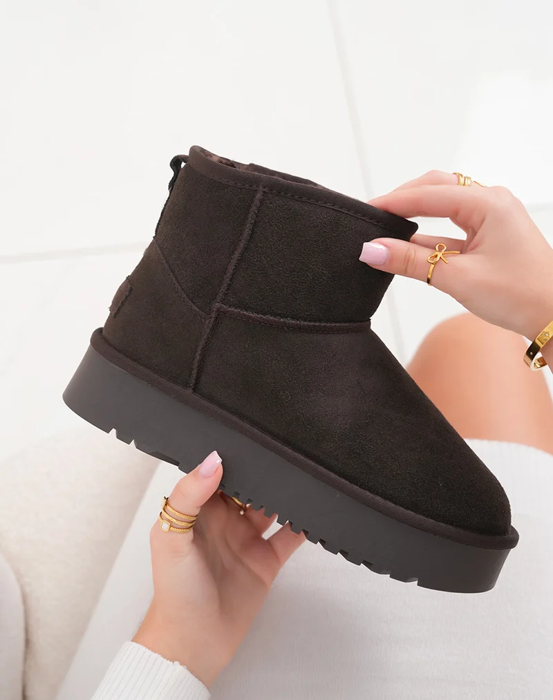 Bottines femme mi-hautes en cuir marron fourrées avec plateforme