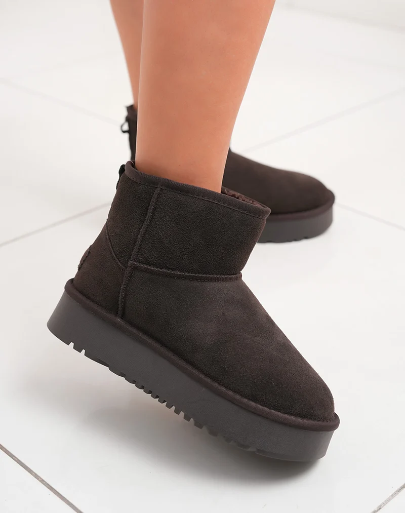 Bottines femme mi-hautes en cuir marron fourrées avec plateforme