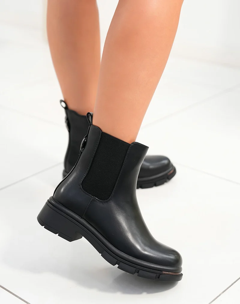 Bottines Chelsea femme noires avec talon moyen et semelle crantée