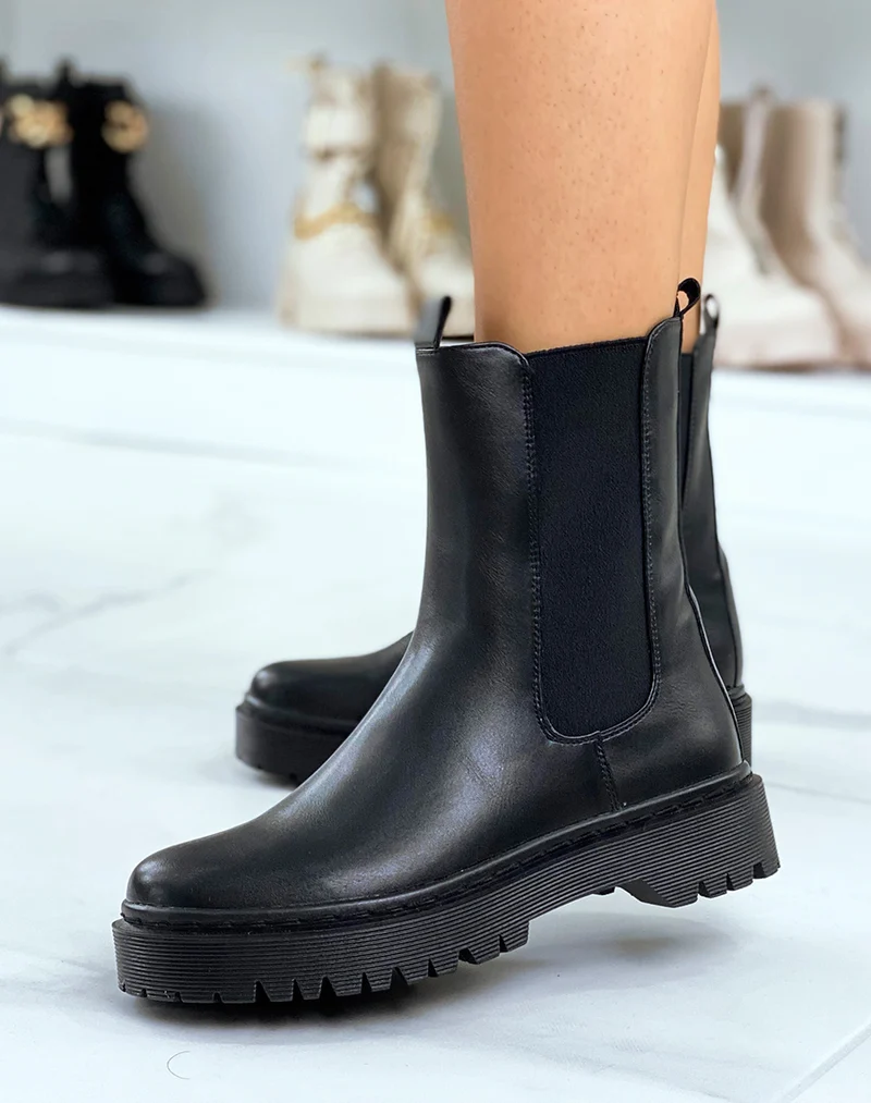Bottines noires montantes style chelsea à semelle plate
