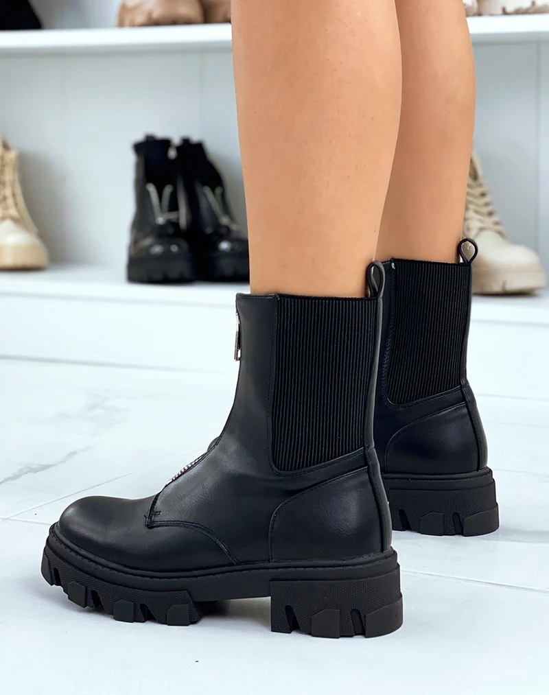 Bottines noires montantes zipées