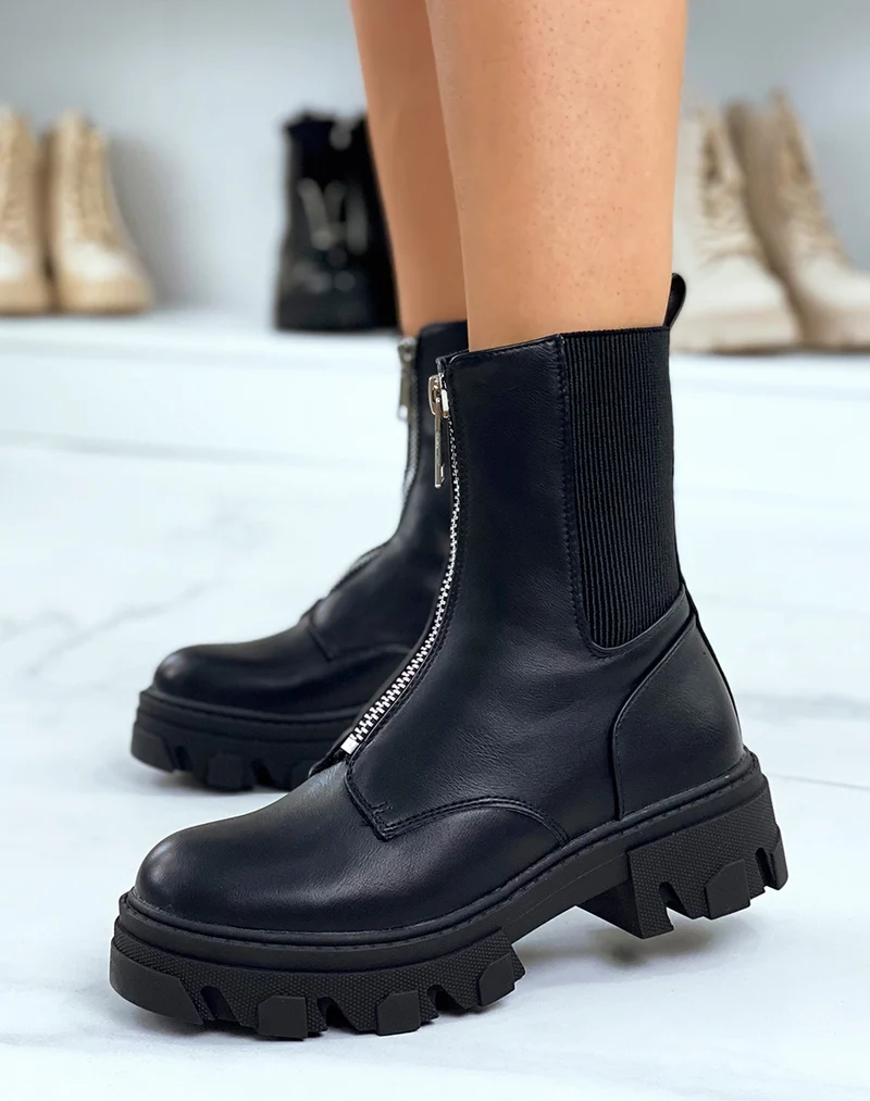 Bottines noires montantes zipées