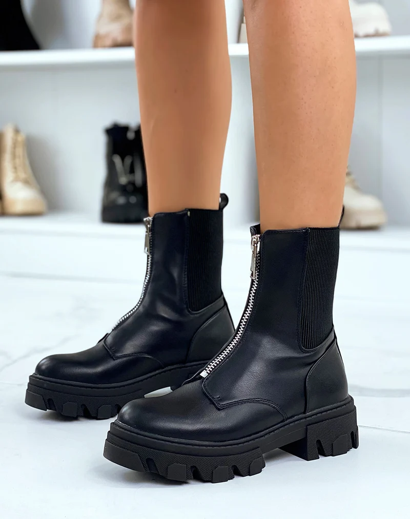 Bottines noires montantes zipées