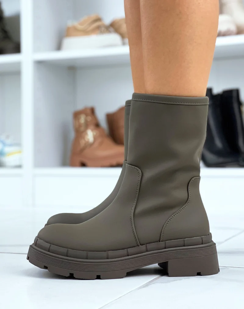 Bottines vert kaki gommées