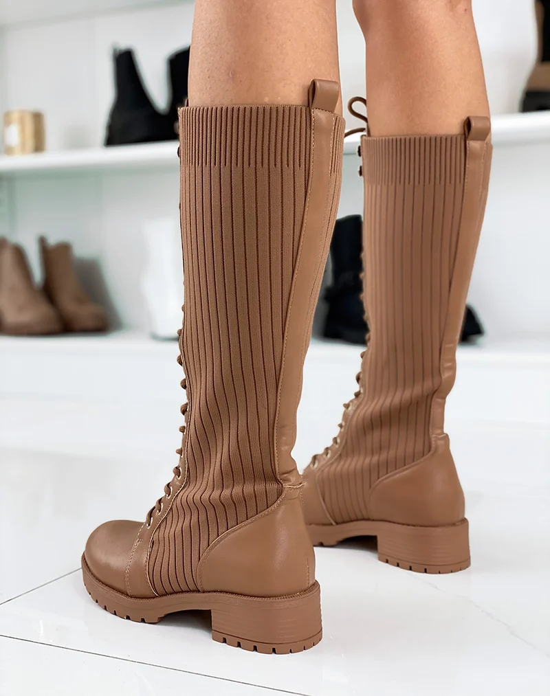 Bottes hautes capuccino effet chaussette
