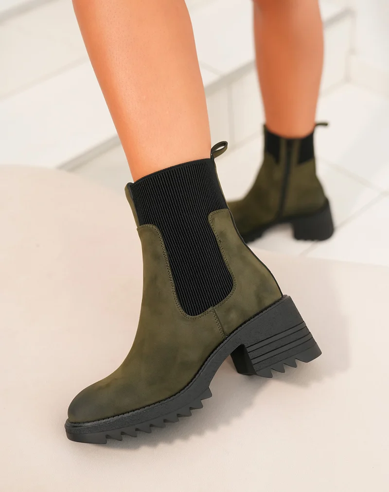 Bottines Femme Kaki Chic : Talon Subtil & Élastique