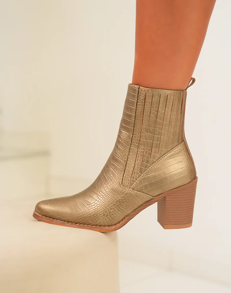 Bottines Femme Glamour : Dorée & Motif Serpent