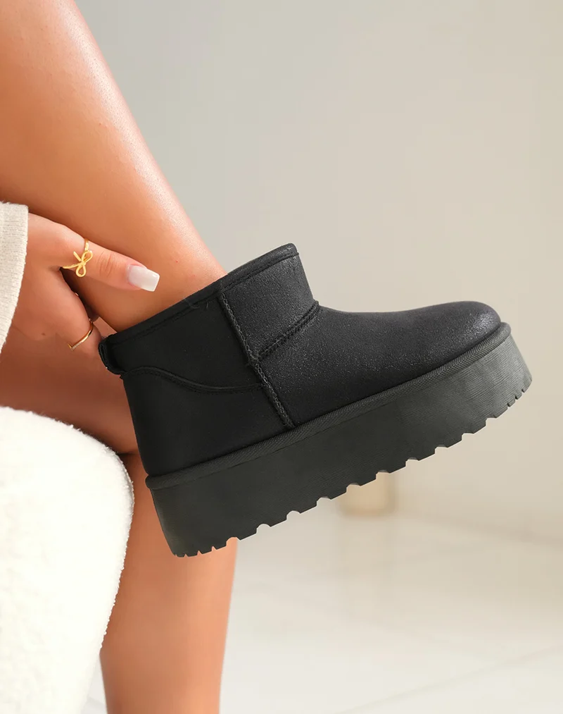 Bottines femme noires tendance avec grosse plateforme et intérieur fourré