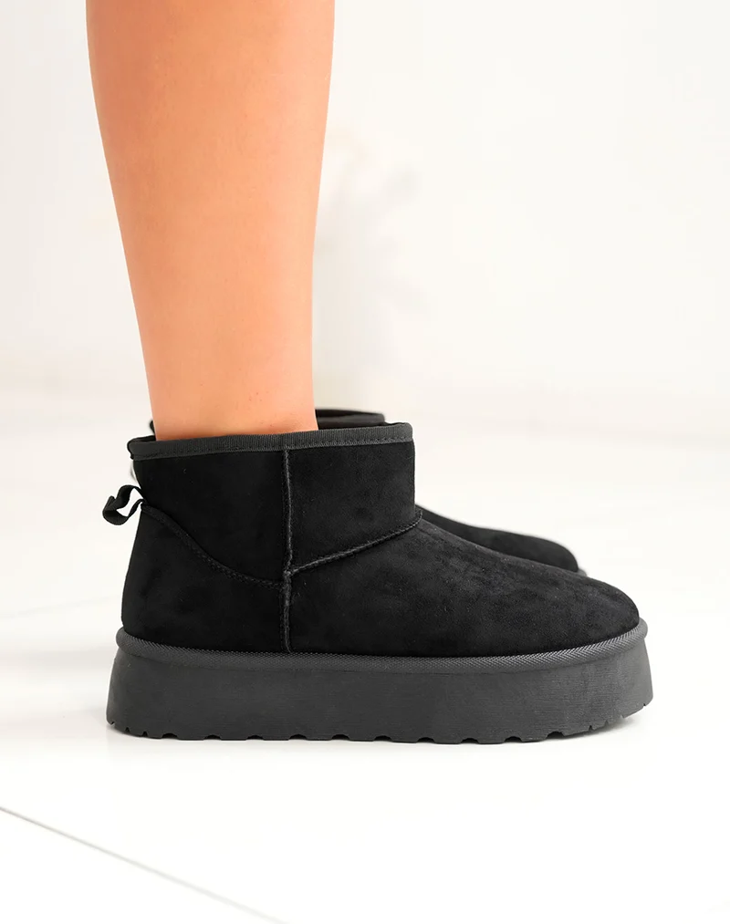 Bottines noires à plateforme fourrées