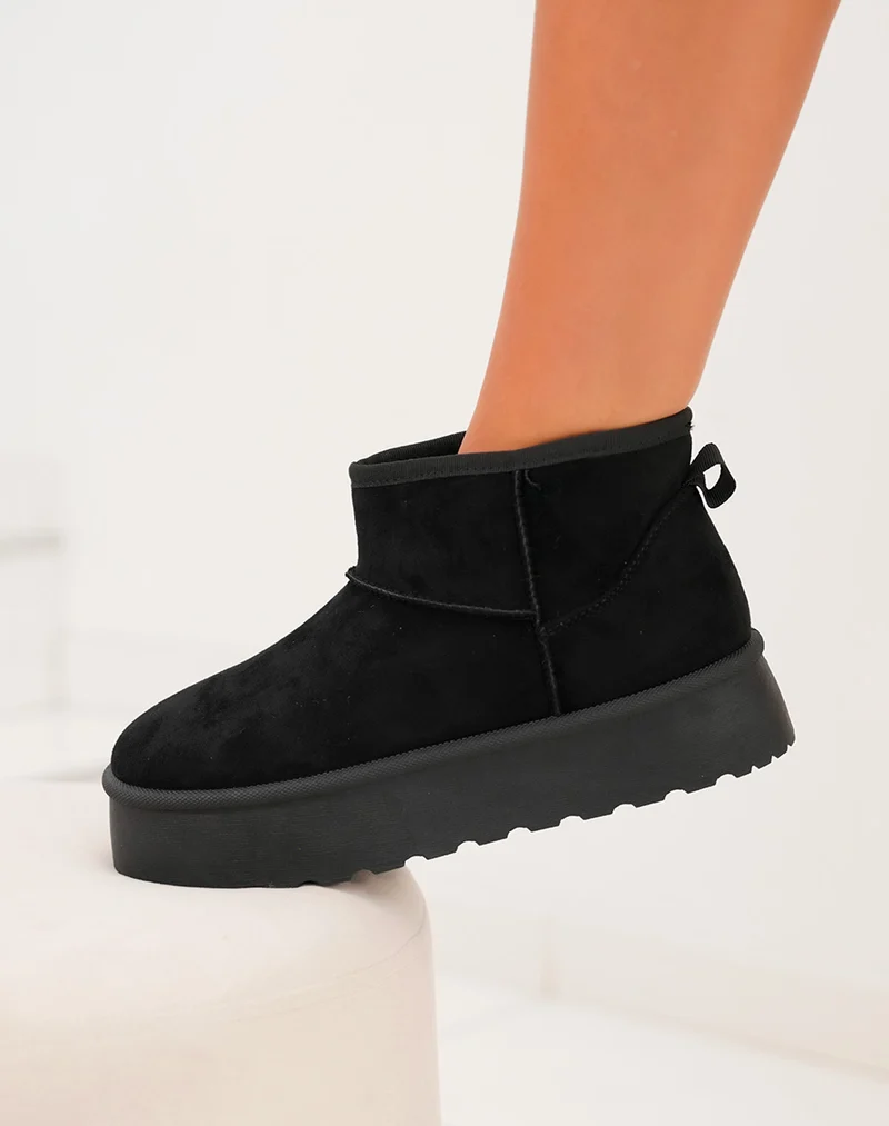 Bottines noires à plateforme fourrées