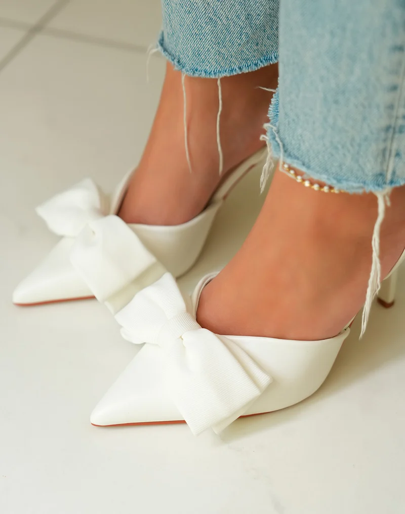 Escarpins Femme Blancs avec Noeud Élégant