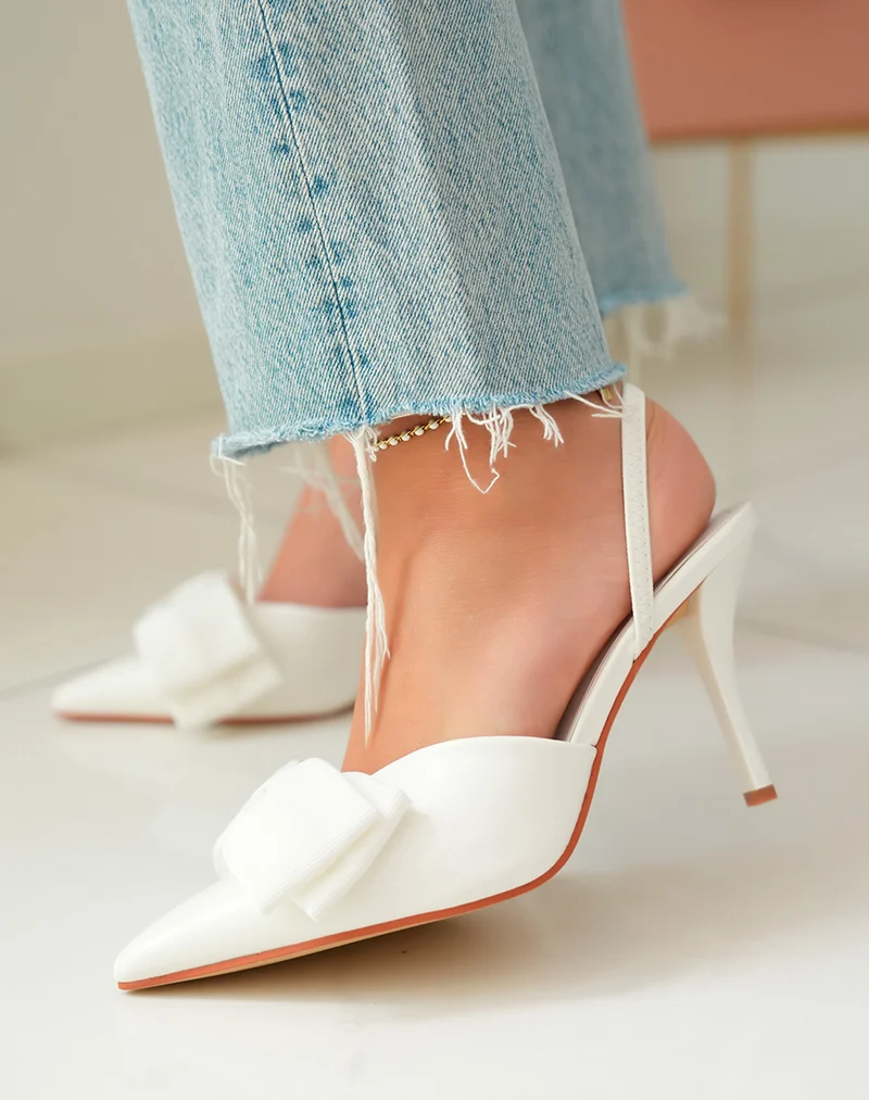 Escarpins Femme Blancs avec Noeud Élégant