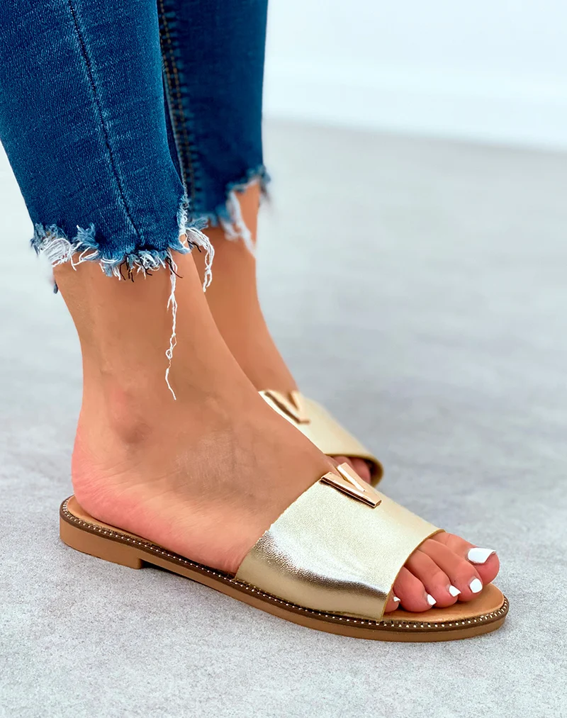 Mules dorée en suédine à détail dorée pour femme