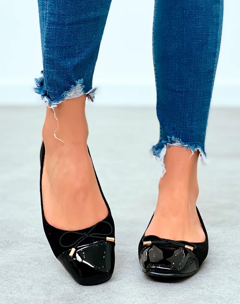 Ballerines noires en suédine pour femmes à détail nœud
