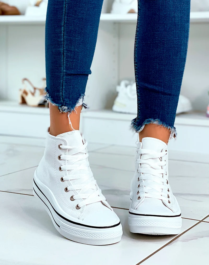 Baskets blanche montantes à lacets avec plateforme pour femme