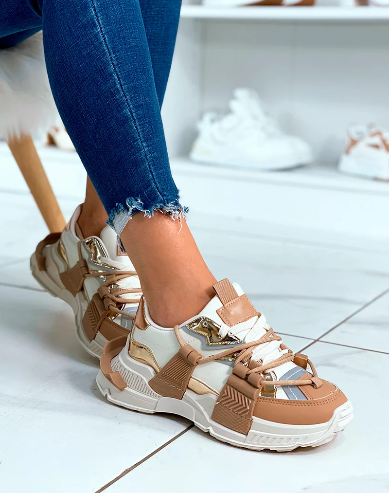 Baskets à empiècement beiges pour femmes