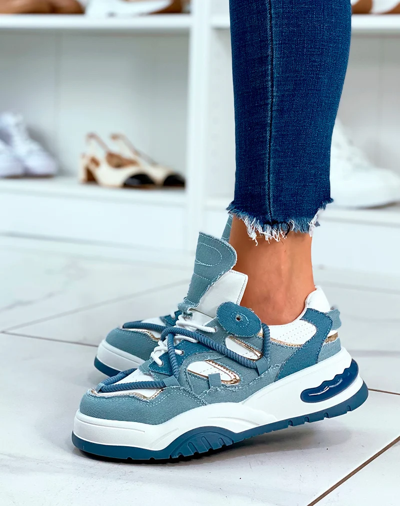 Baskets en jean à multiples détails et lacet en corde