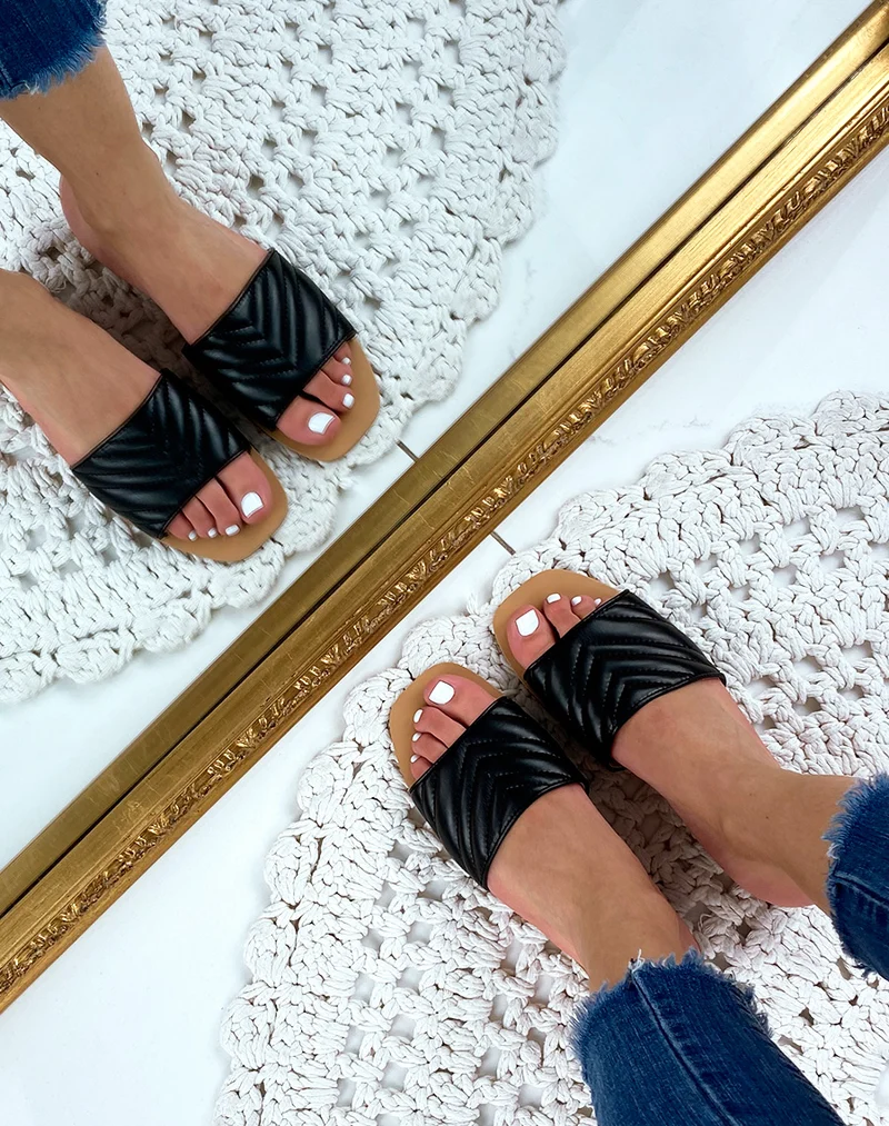Mule en simili cuir noir
