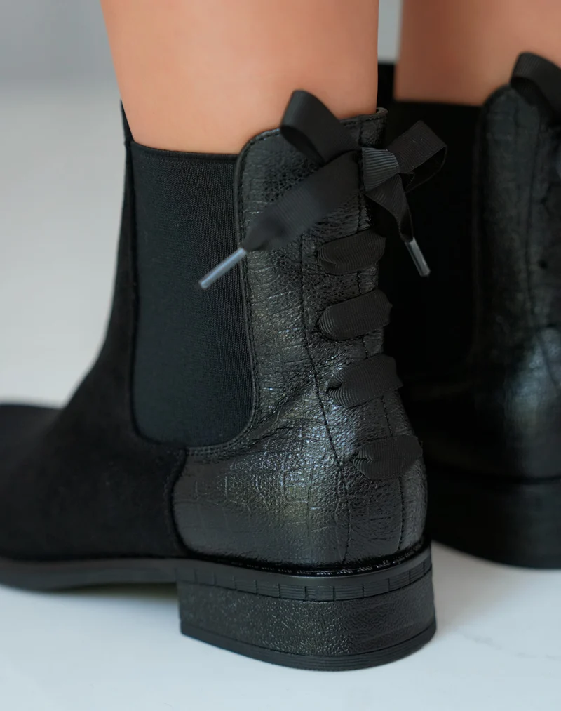 Bottines Basses Noires avec Noeud pour Femme