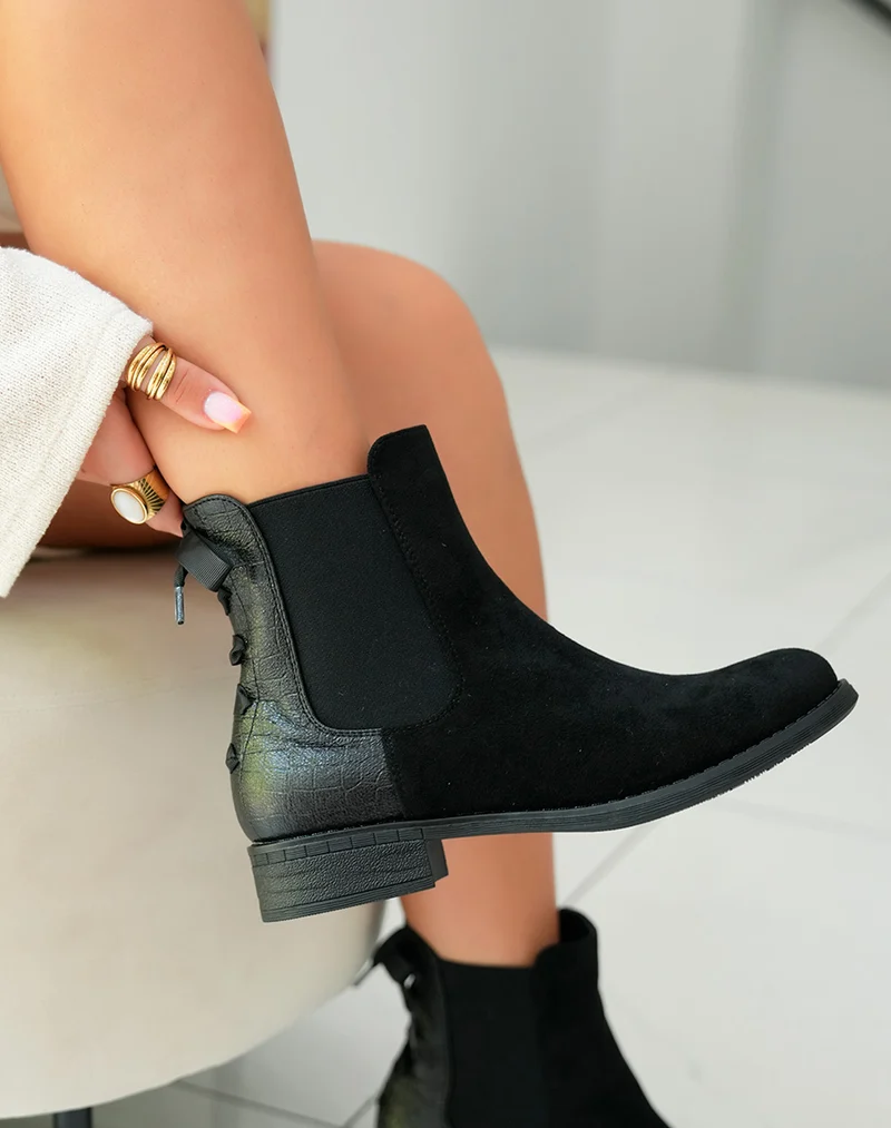Bottines Basses Noires avec Noeud pour Femme