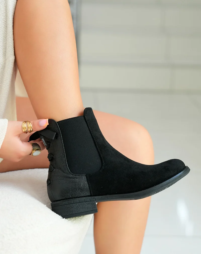 Bottines Basses Noires avec Noeud pour Femme