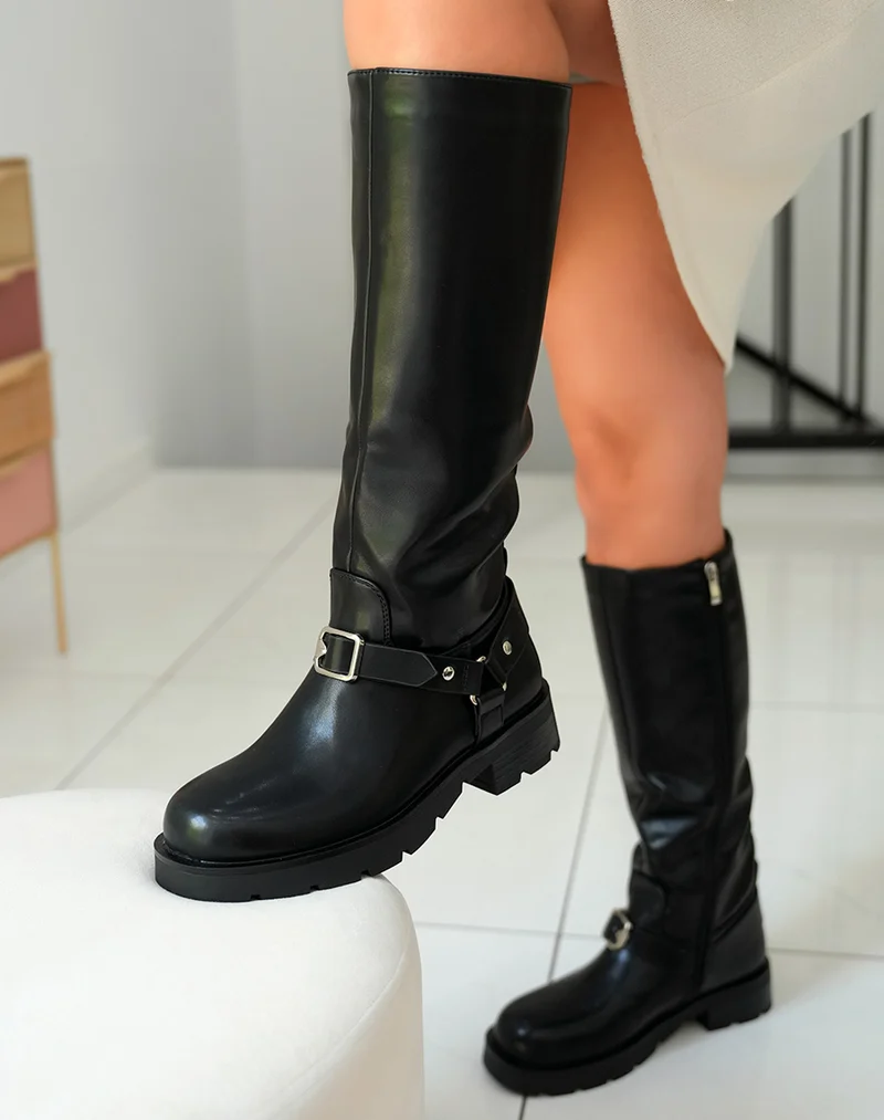Bottes Noires à Semelle Crantée pour Femme
