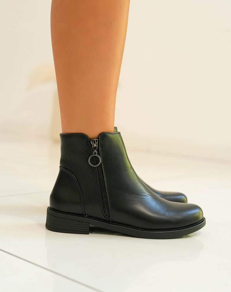 Bottines noire Bi-Matière : Effet serpent pour femme