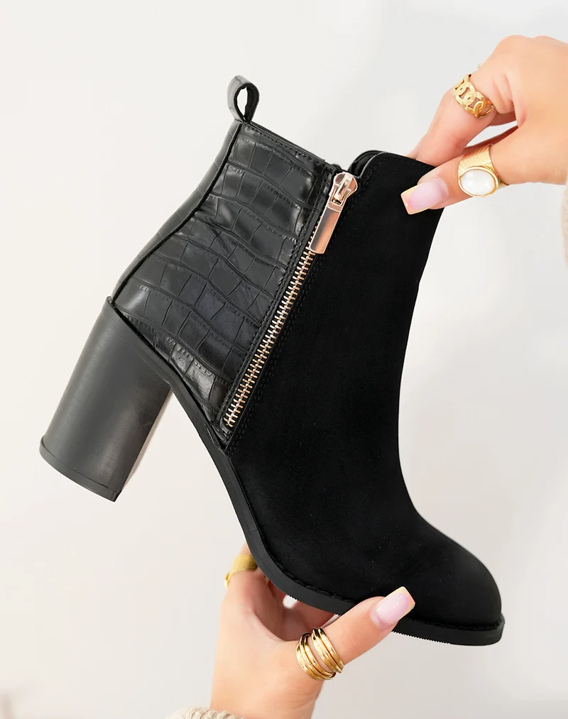 Bottines Noires Bi-Matière : Un Classique Réinventé avec Élégance