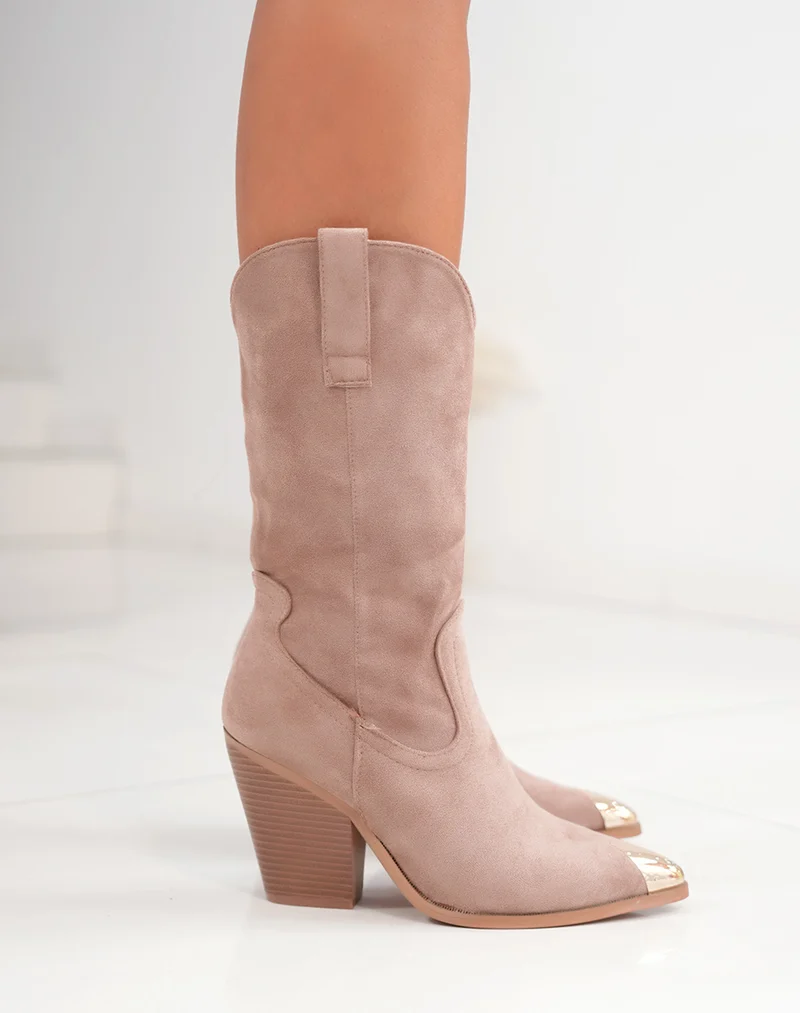 Bottes kaki en suédine à talon style santiags pour femmes