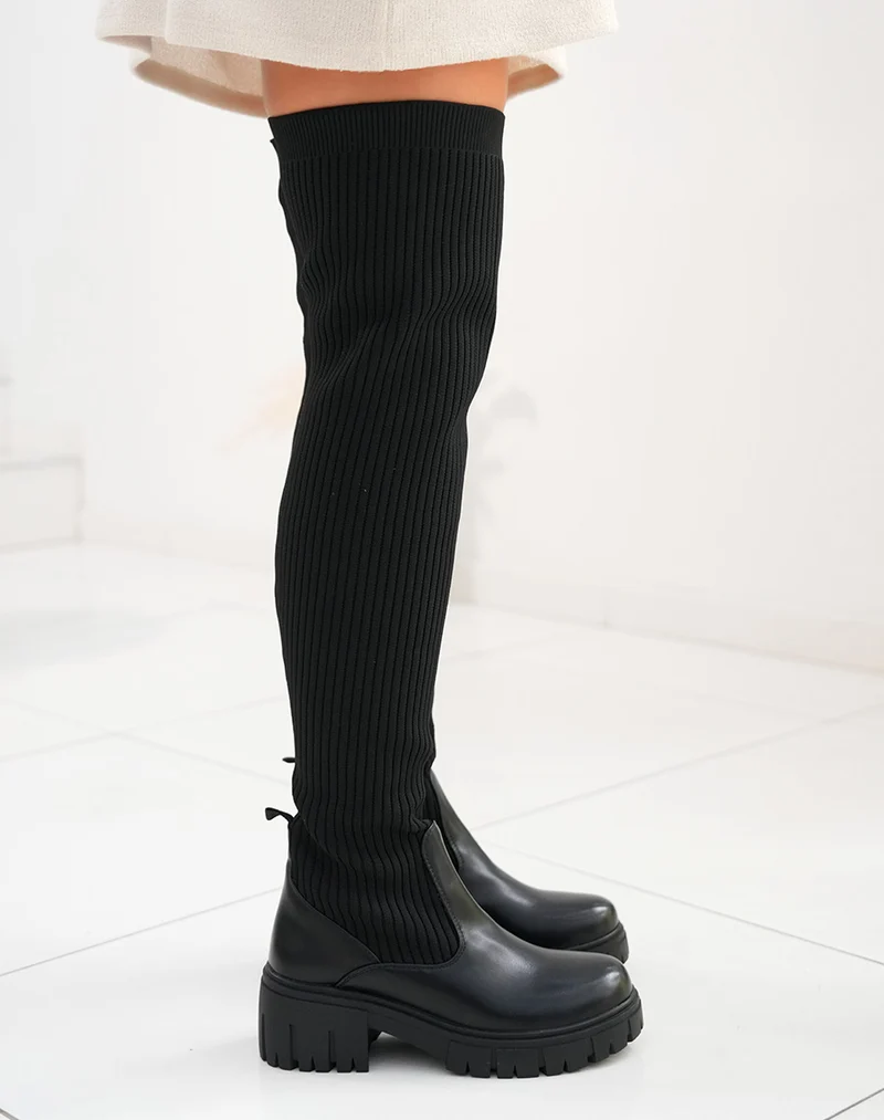 Cuissardes noires effet chaussette style chelsea