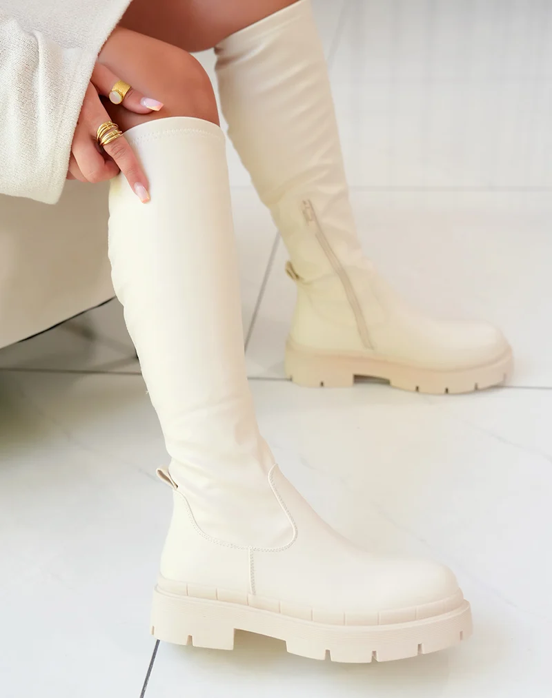 Bottes beiges inspiration chelsea à semelle plate et épaisse